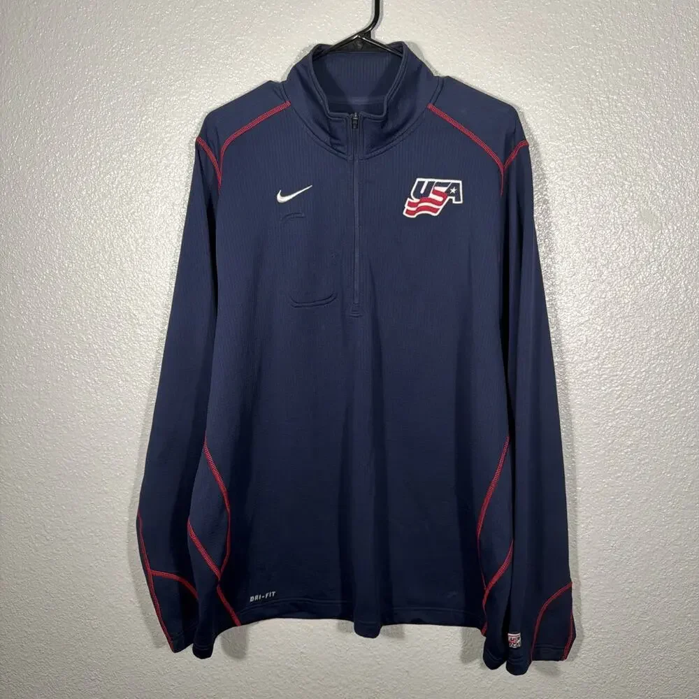 Nike USA Hockey Pullover Mens XL Blue 1/4 Zip Lightweight Olympics DriFit
